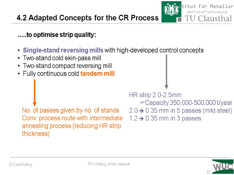 10 4.2 Adapted Concepts for the CR Process .....to optimise strip quality:  